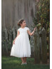 Cap Sleeves Lace Tulle Ivory Flower Girl Dress